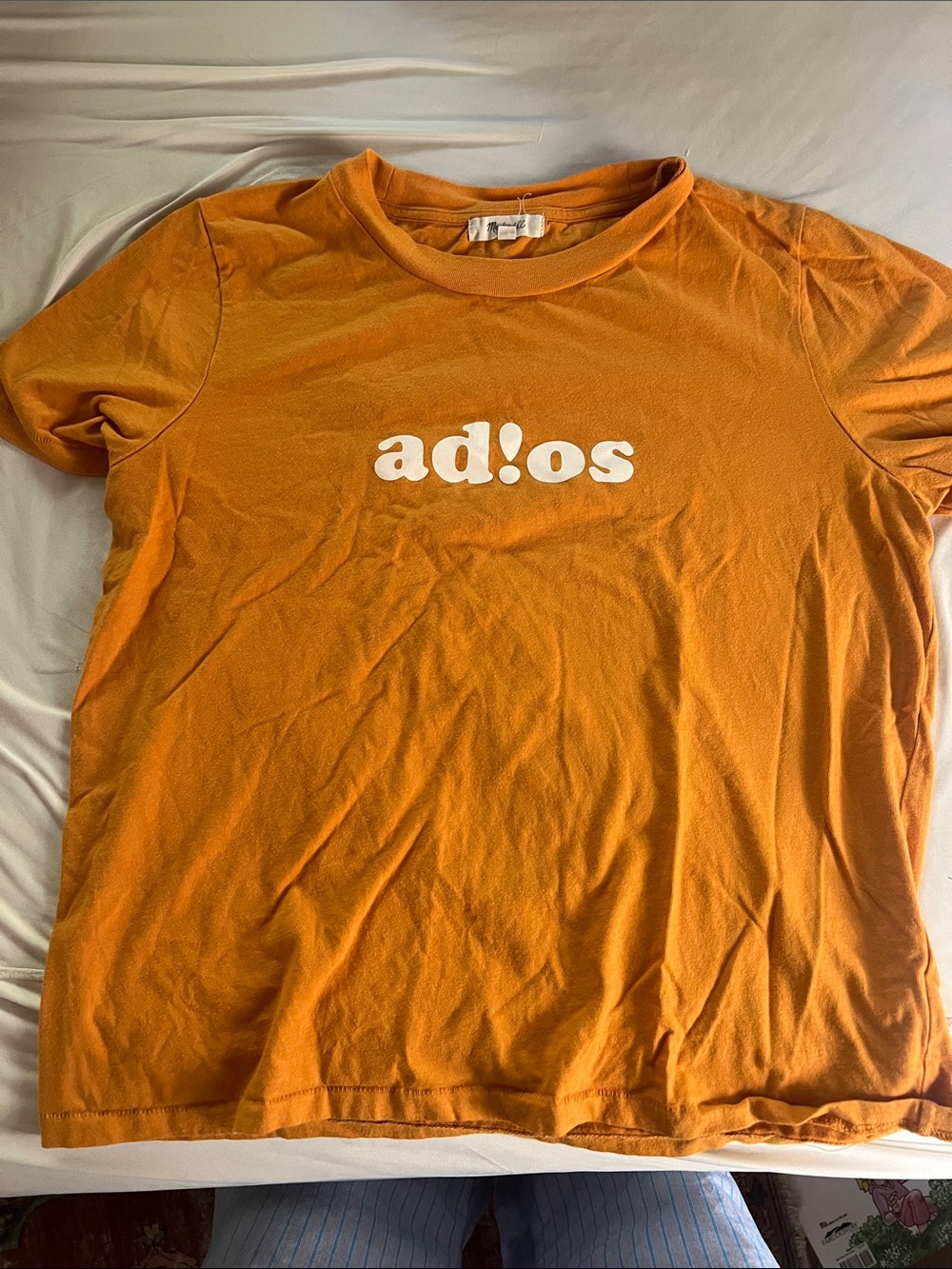 Madewell Orange Tee with White "ad!os" Graphic